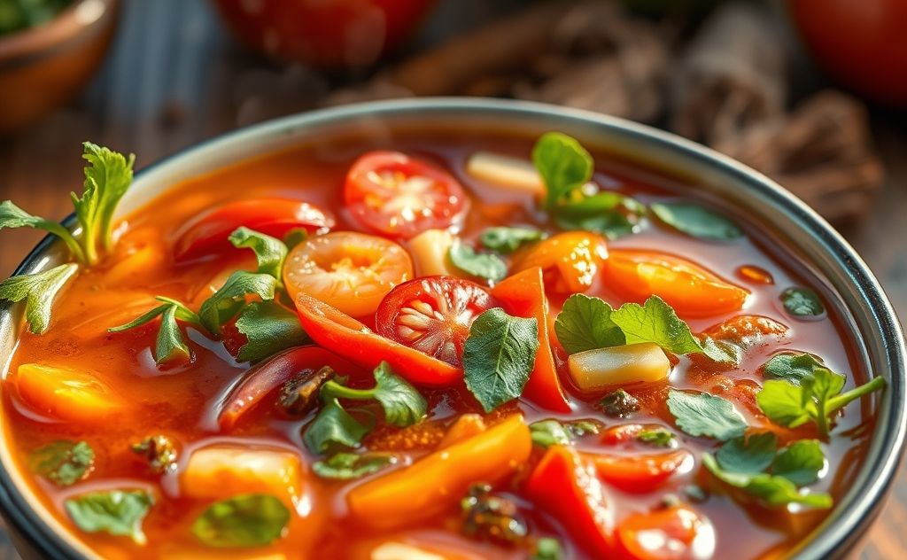 Spicy bowl juice with fresh ingredients and vibrant colors