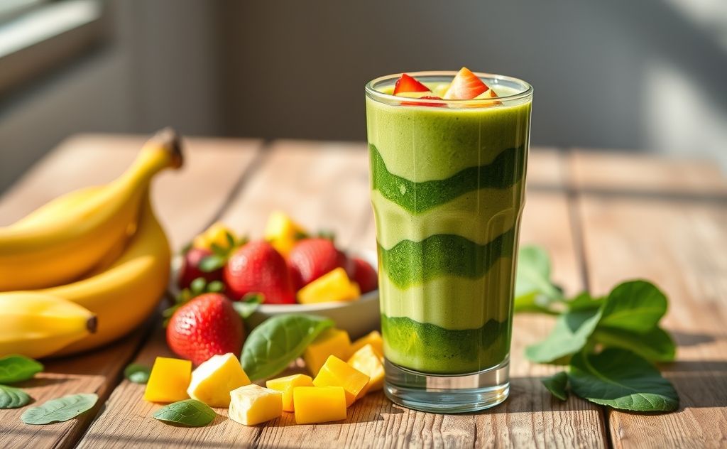 Spinach smoothie with fruit blends deliciously
