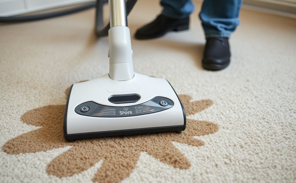 Spot vacuum cleaner in action on a carpet stain
