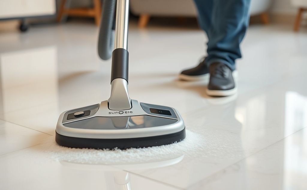Spot vacuum cleaner in action on a clean surface