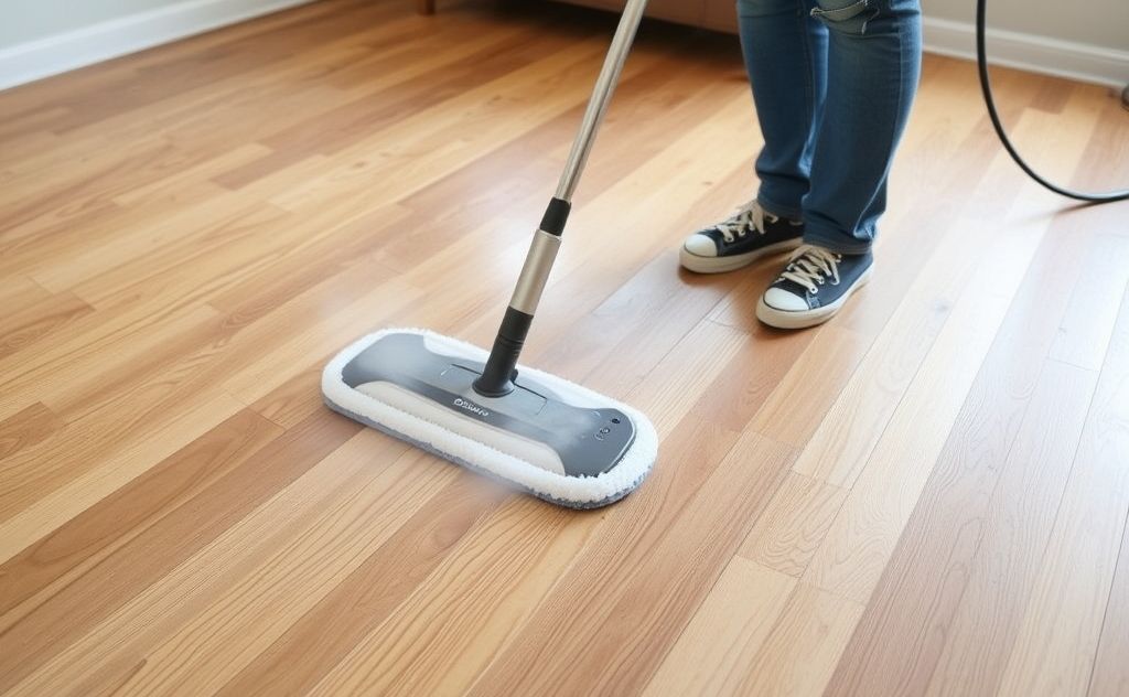 Steam mop on engineered hardwood floors safely.