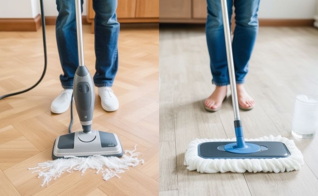 Steaming floors vs mopping: choose your cleaning method.