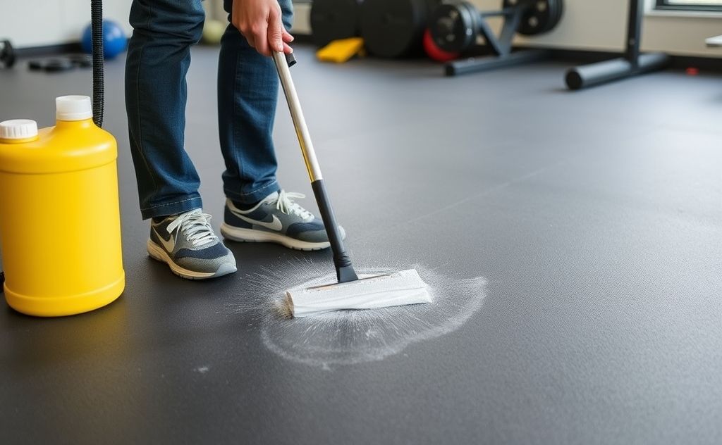 Step by step cleaning home gym rubber flooring