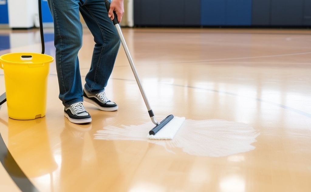 Step by step cleaning rubber gym floors
