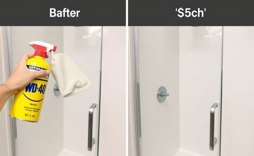 Step by step cleaning shower doors with WD 40
