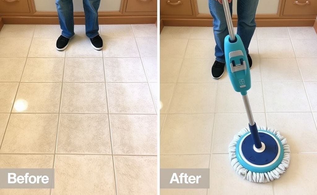 Step by step grout cleaning with steam mop