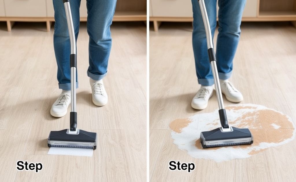 Step by step sanitizing with spot vacuum cleaner