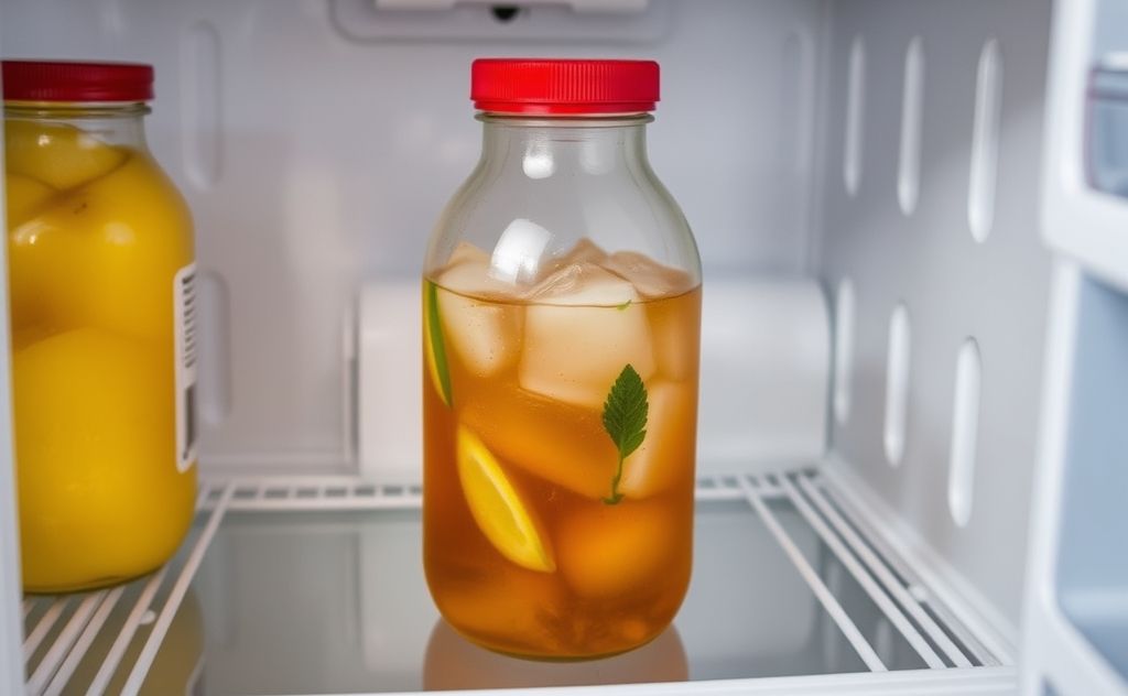 Store opened iced tea in fridge for freshness