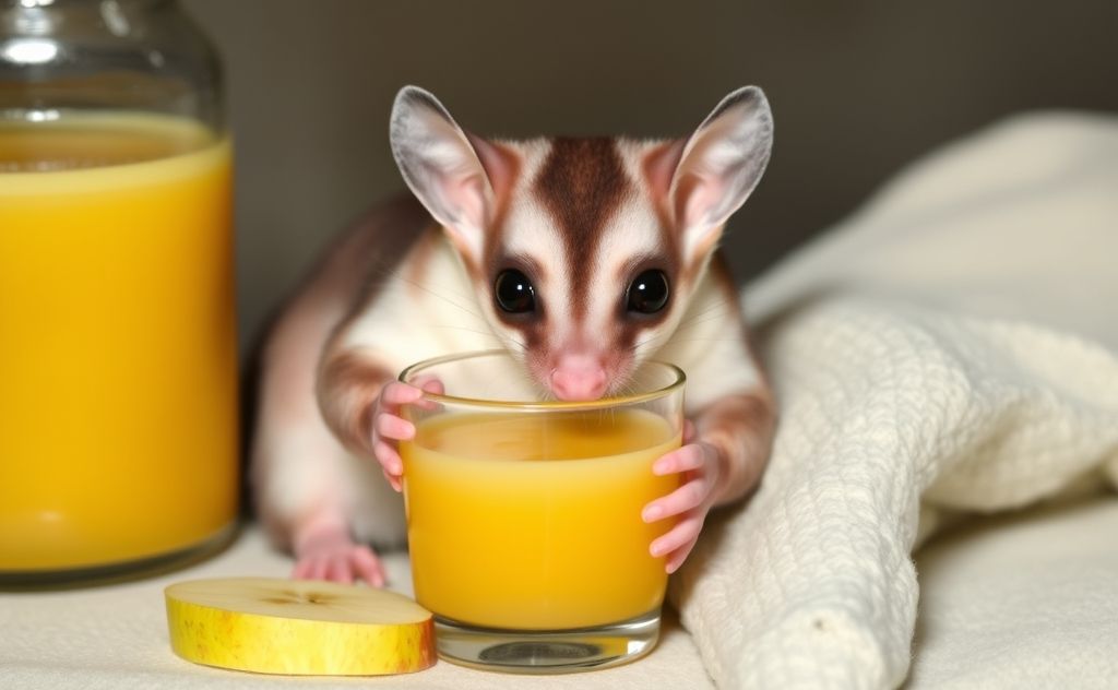 Sugar gliders enjoying apple juice safely