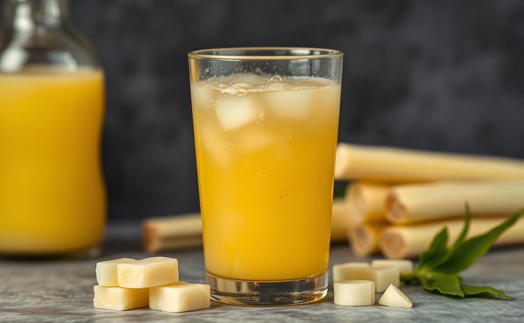 Sugarcane juice in a glass with darkening effect