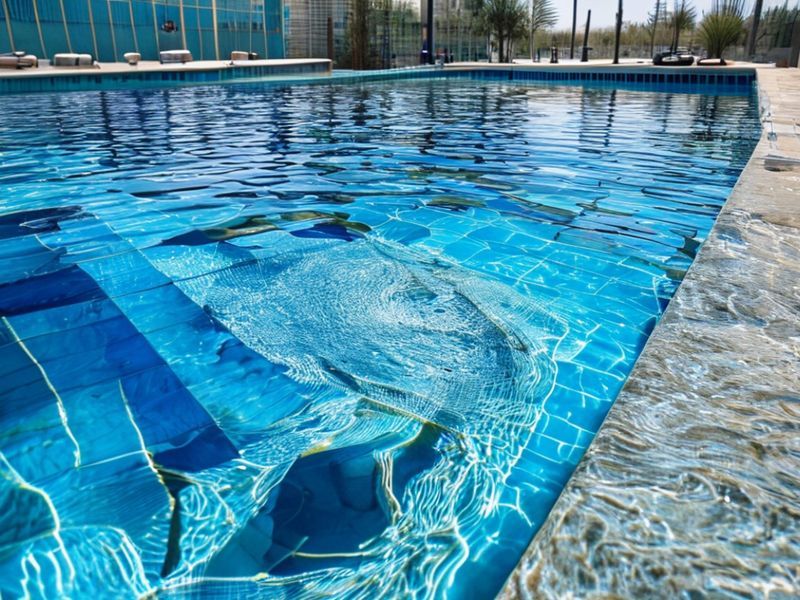 عمليات العزل المائي وتركيب البلاط في مسبح بالرياض