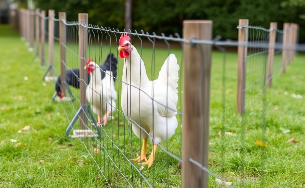 Tall fence for chickens with wing clipping tips