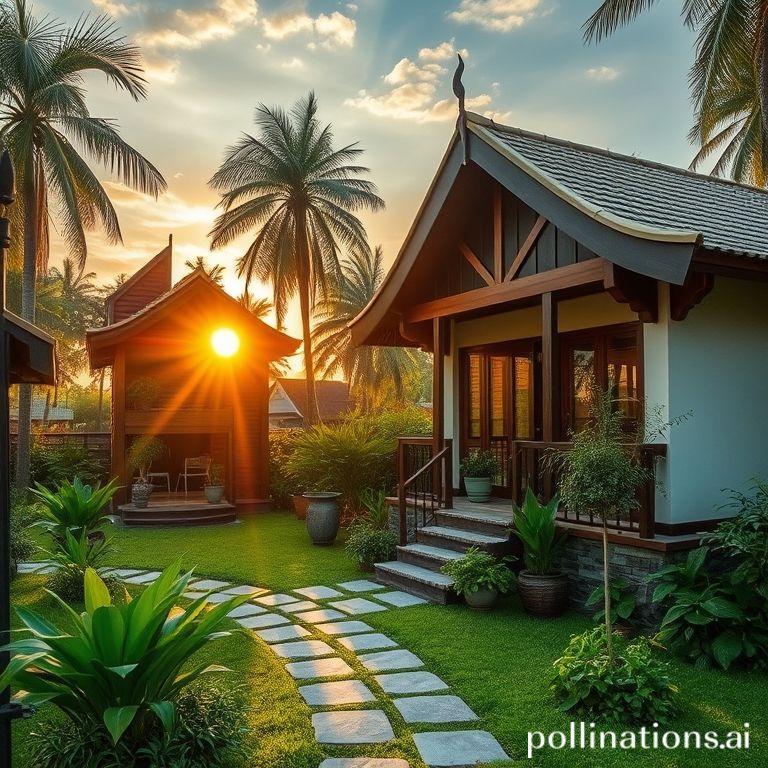 Taman rumah tropis di Surabaya tampak rapi hijau segar