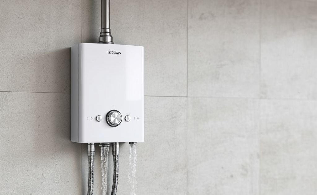 Tankless water heater boosting water pressure efficiently.