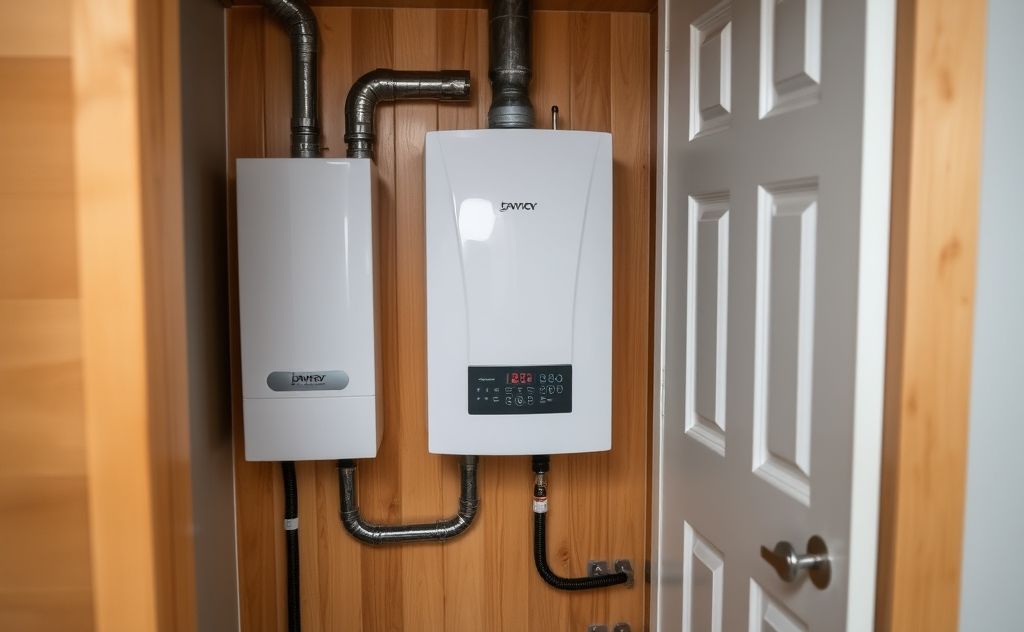 Tankless water heater in a cozy closet setup