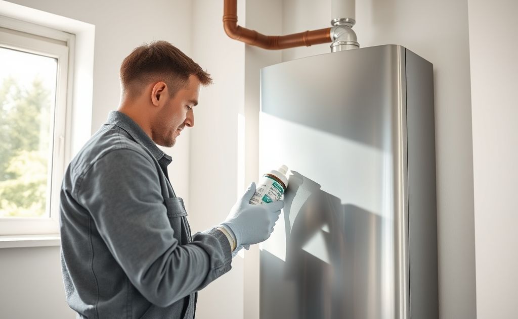 Tankless water heater maintenance with descaling solution