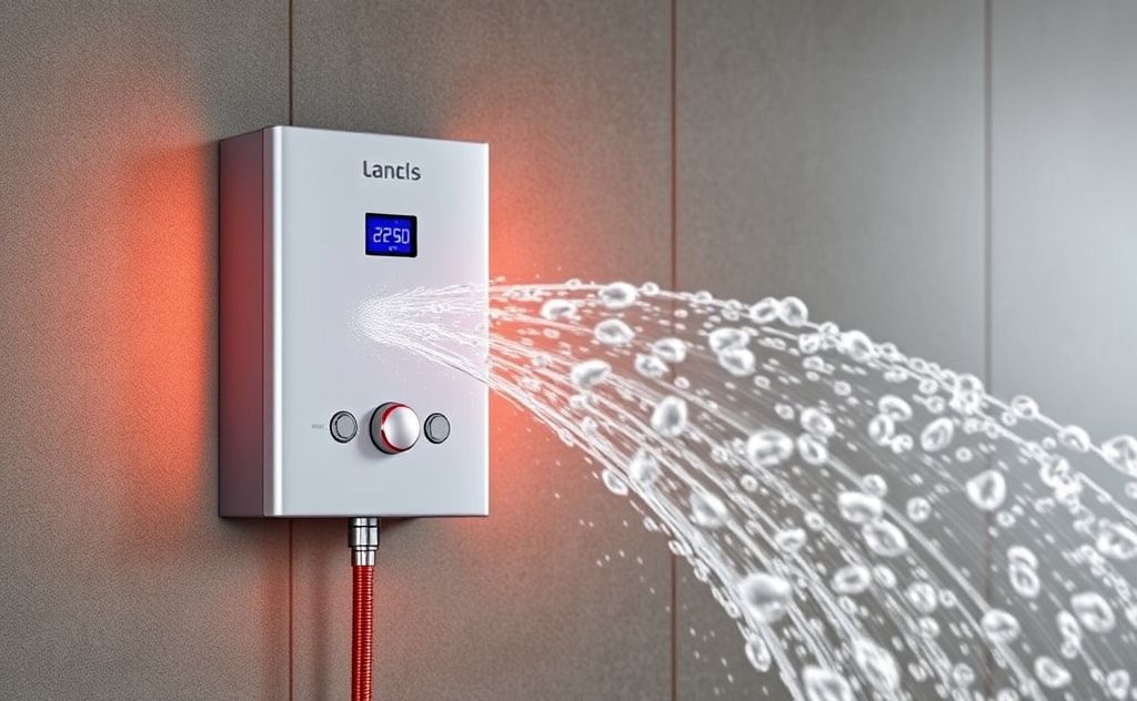 Tankless water heater with flowing hot water stream