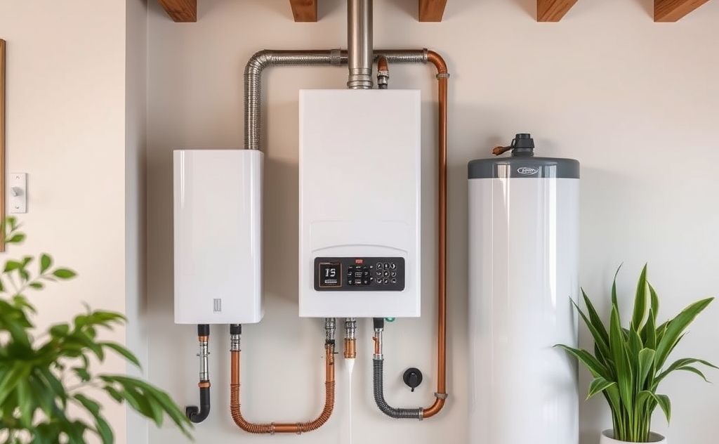 Tankless water heater with softener in home setting