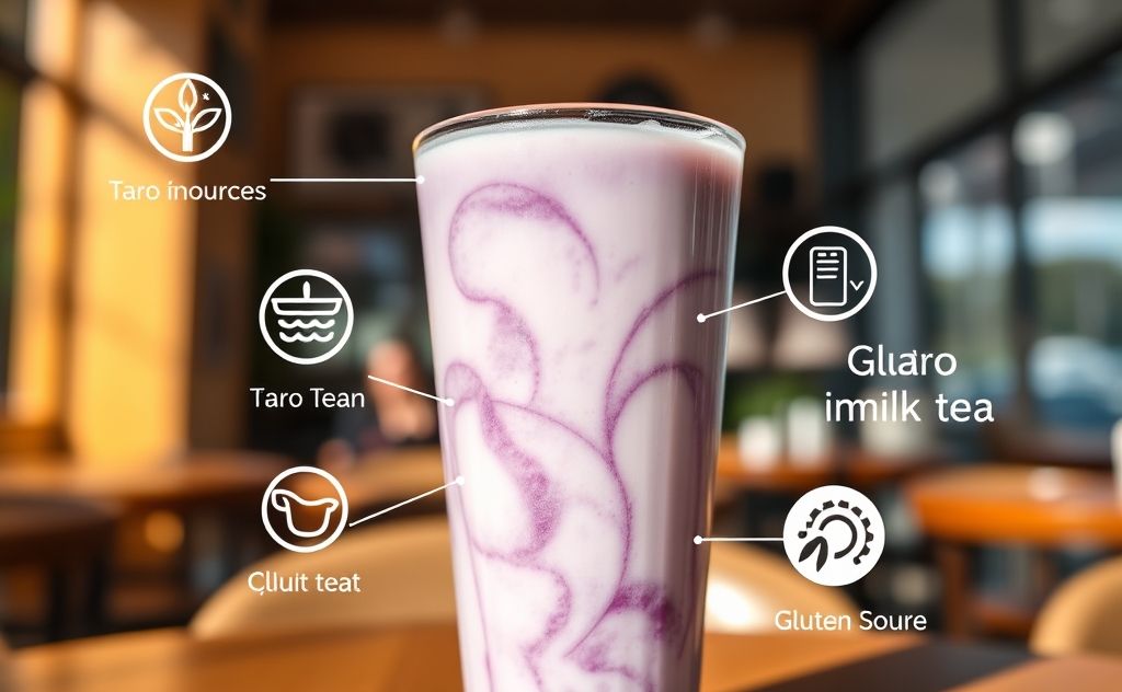 Taro milk tea with gluten sources highlighted