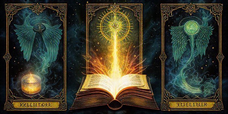 Gizemli sembollerle dolu tarot kartları.