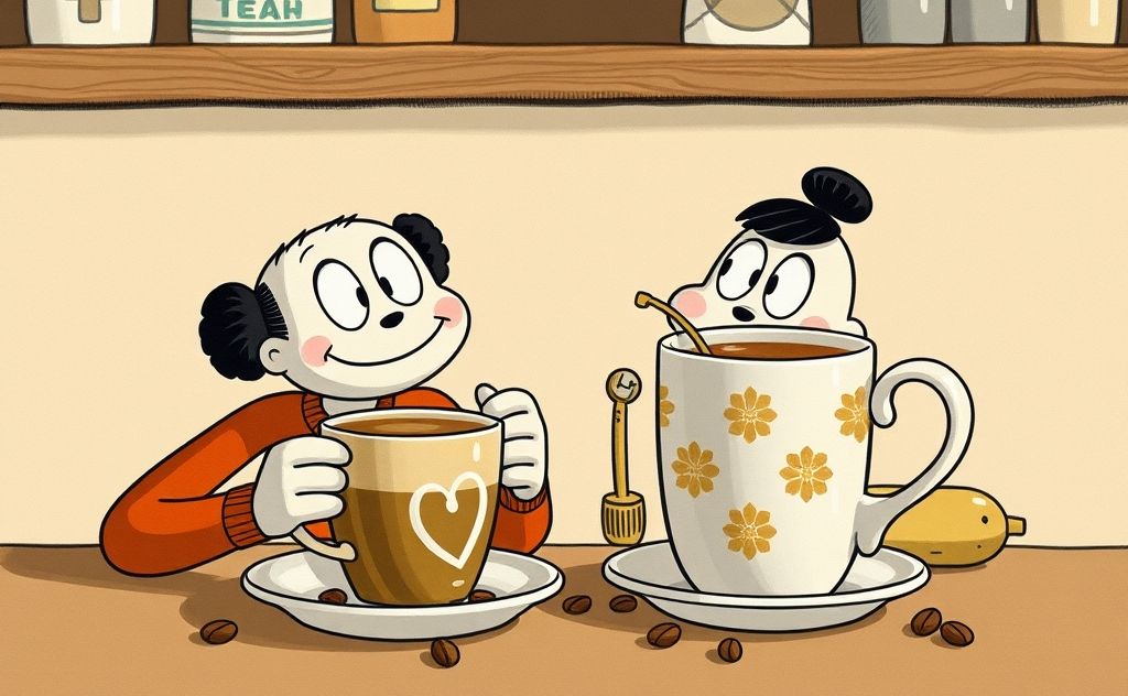 Tea and coffee with playful stereotypes