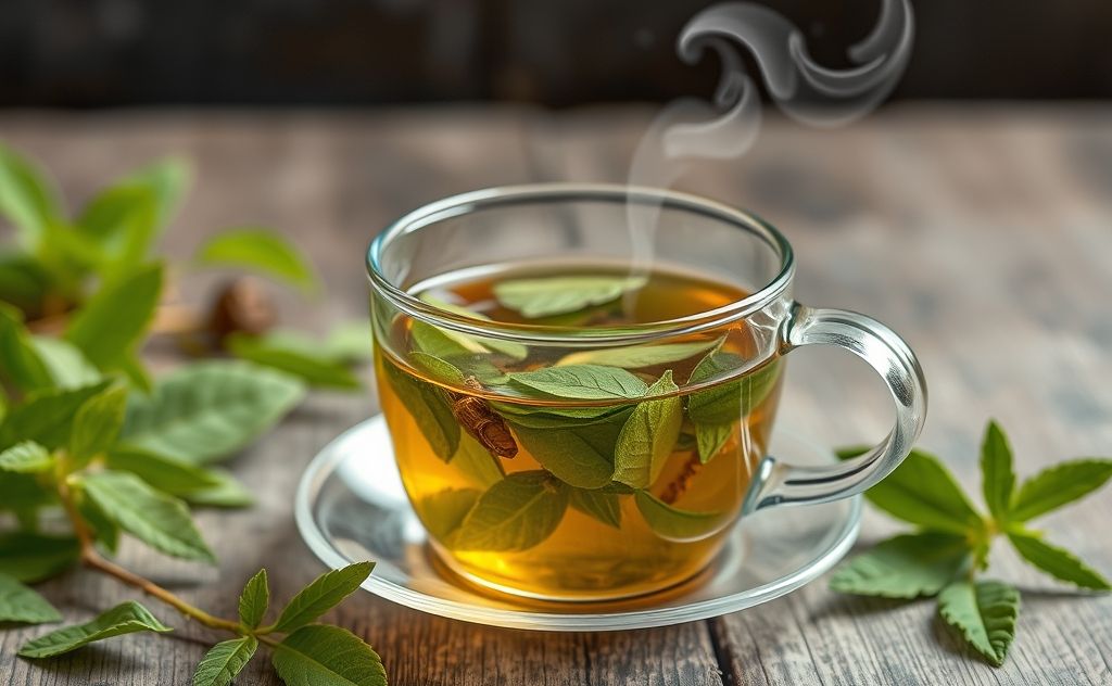 Tea brewing with manglier leaves and herbs
