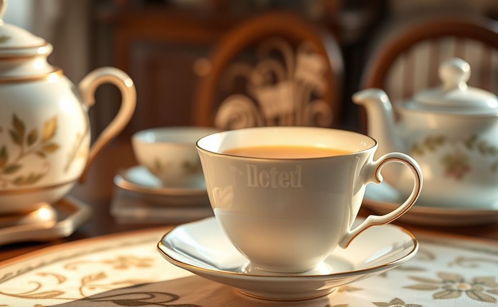 Tea cup filled with ounces of brewed tea