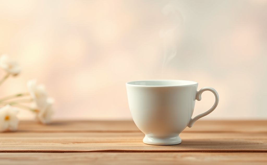 Tea cup with steam on a serene background