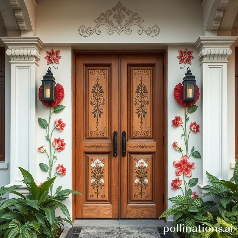 Teralis tempa klasik motif floral pada pintu rumah