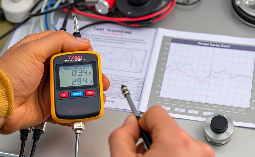 Testing temperature sensor with equipment and graphs