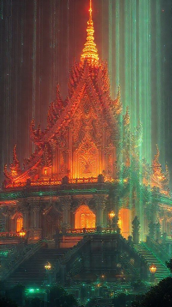 ภาพสถาปัตยกรรมไทยผสมผสานแผงวงจร