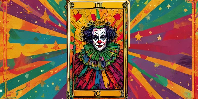 The Fool tarot card with a colorful background