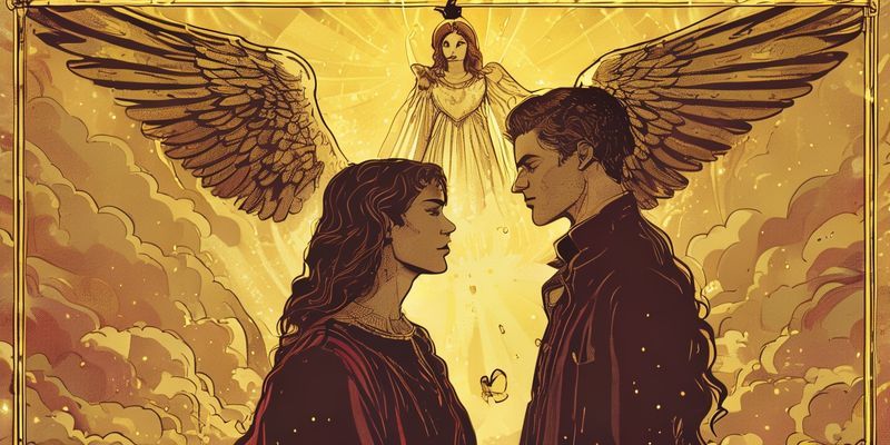 The Lovers Tarot card showing a man and a woman facing each other with an angel above them