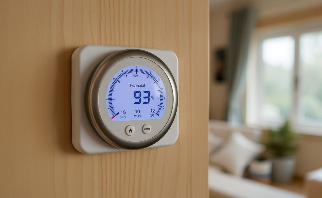Thermostat regulating temperature in a cozy home