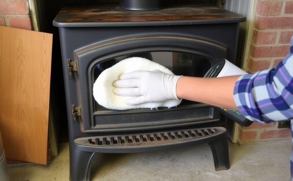 Thoroughly clean wood stove for repair readiness