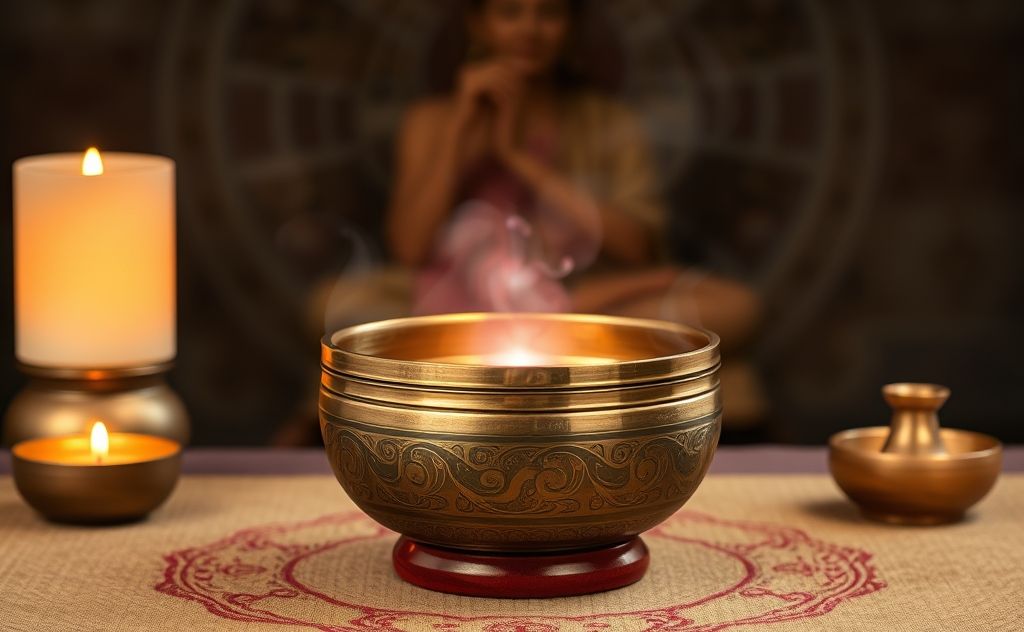 Tibetan singing bowl with chakras in harmony