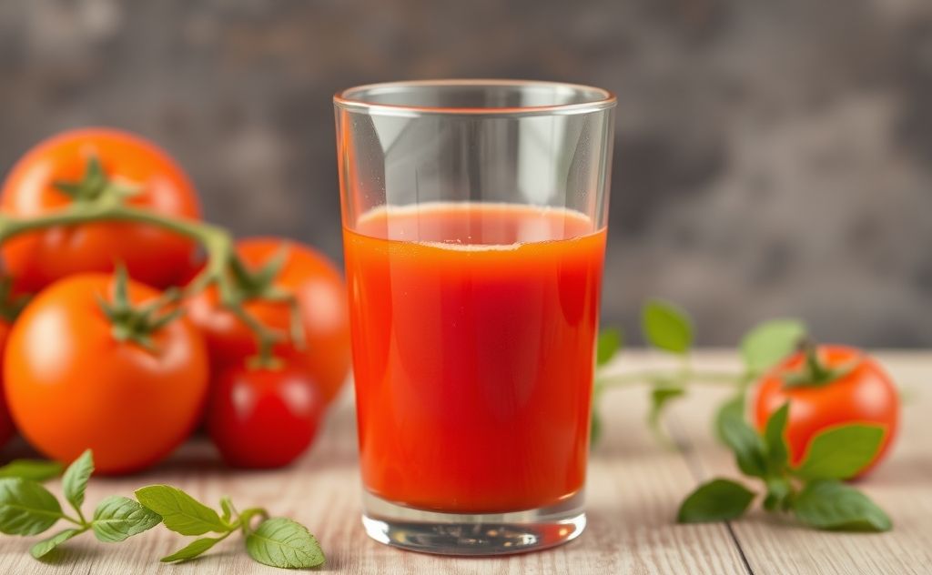 Tomato juice in a glass with vibrant red color