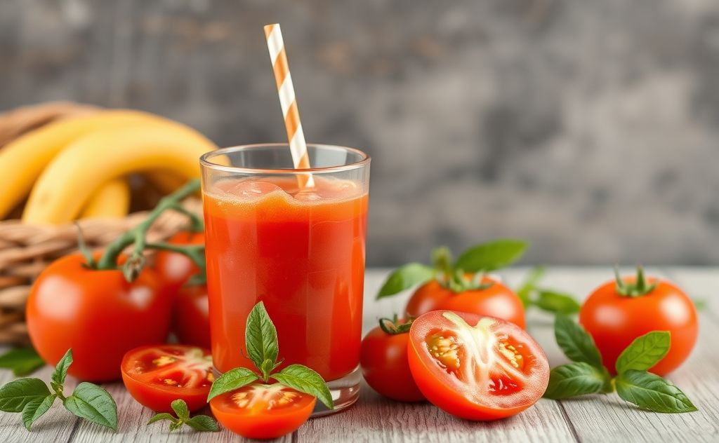 Tomato juice rich in vitamins and antioxidants