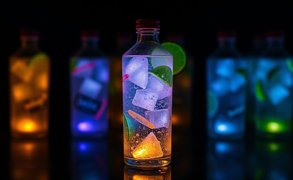 Tonic water glowing in dark with black light effects