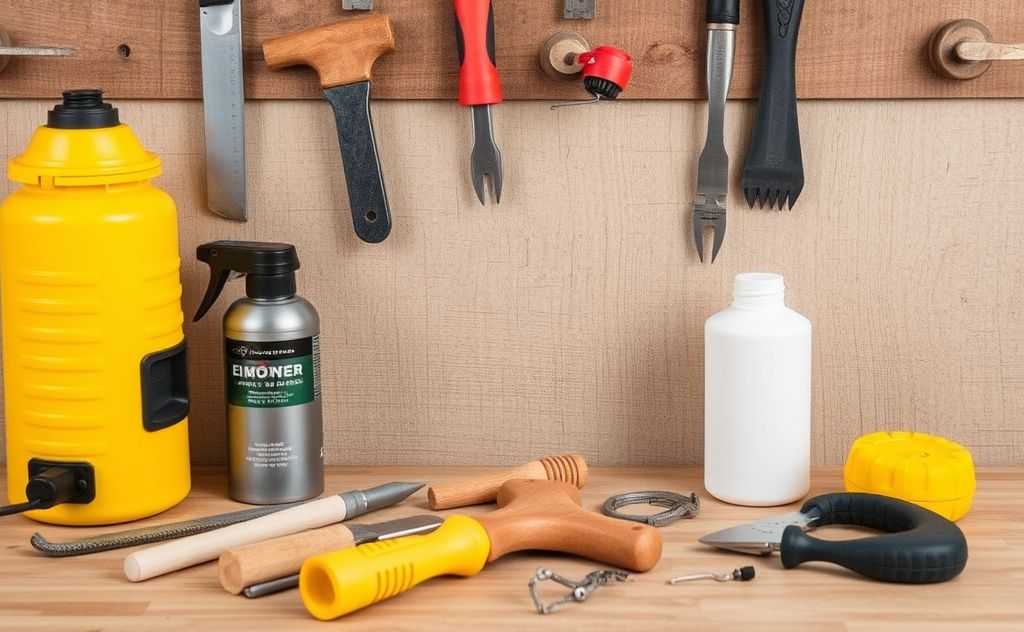 Tools and materials for home repairs enhancing pest control.