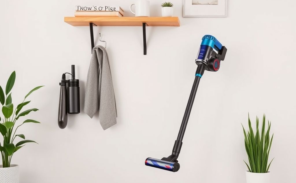 Top cordless vacuum with wall mount storage