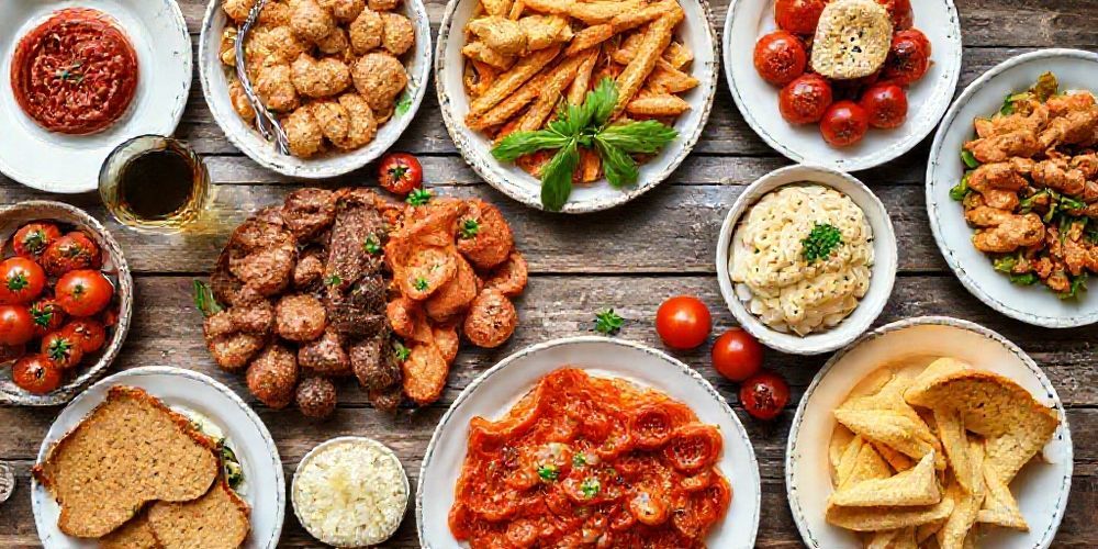 Traditional Italian food spread