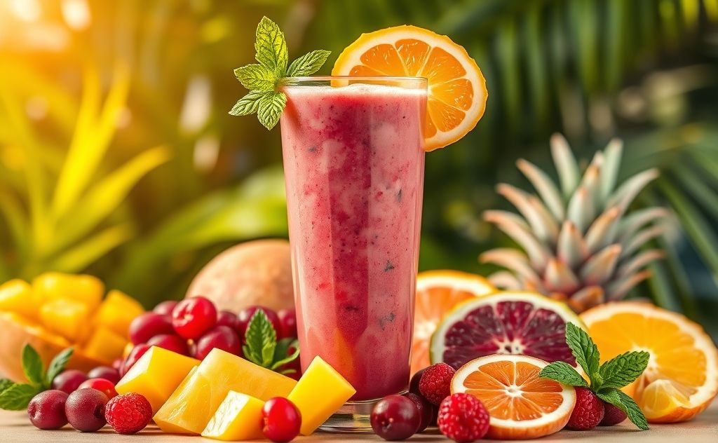 Tropical cranberry smoothie with vibrant fruits