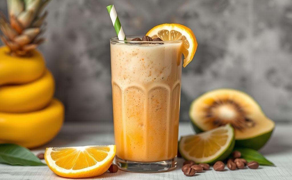 Tropical smoothie with caffeine energy boost