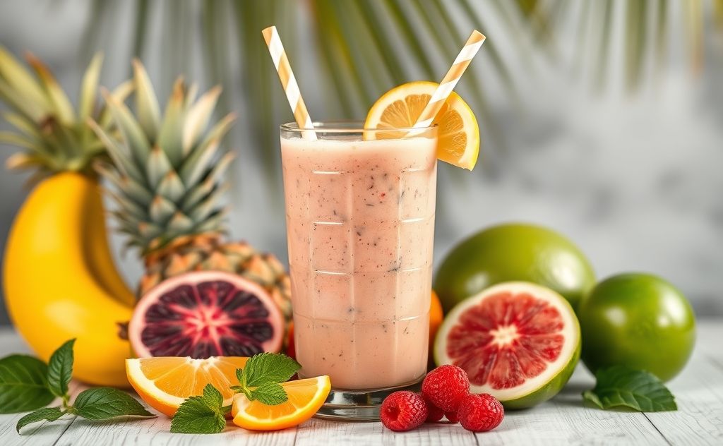 Tropical smoothie with fresh ingredients and energy