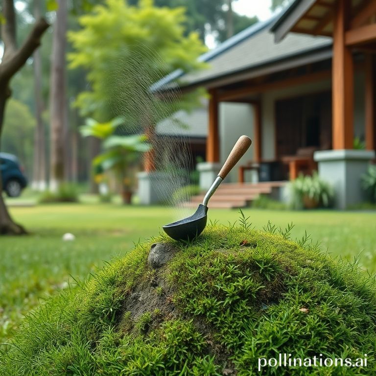 Tukang taman memotong rumput halaman rumah di Bogor dengan mesin potong
