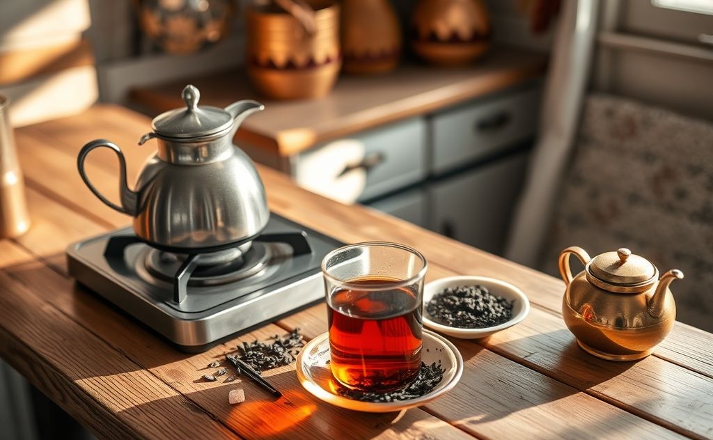 Turkish tea brewing method without double teapot