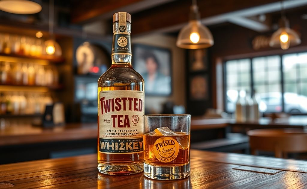 Twisted Tea Whiskey in a cozy bar setting