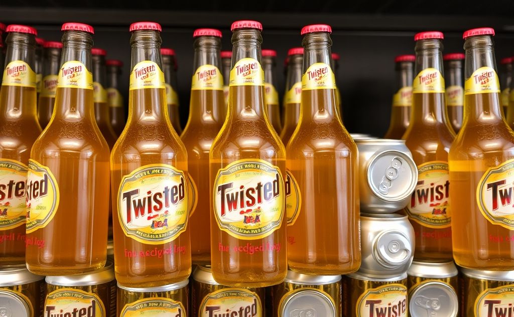 Twisted Tea bottles stacked with empty cans