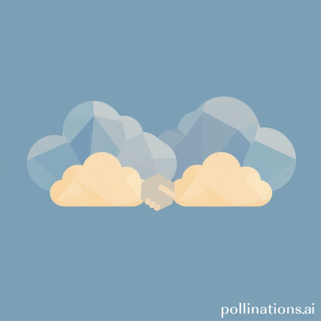 AI-generated illustration: abstract cloud partnership handshake